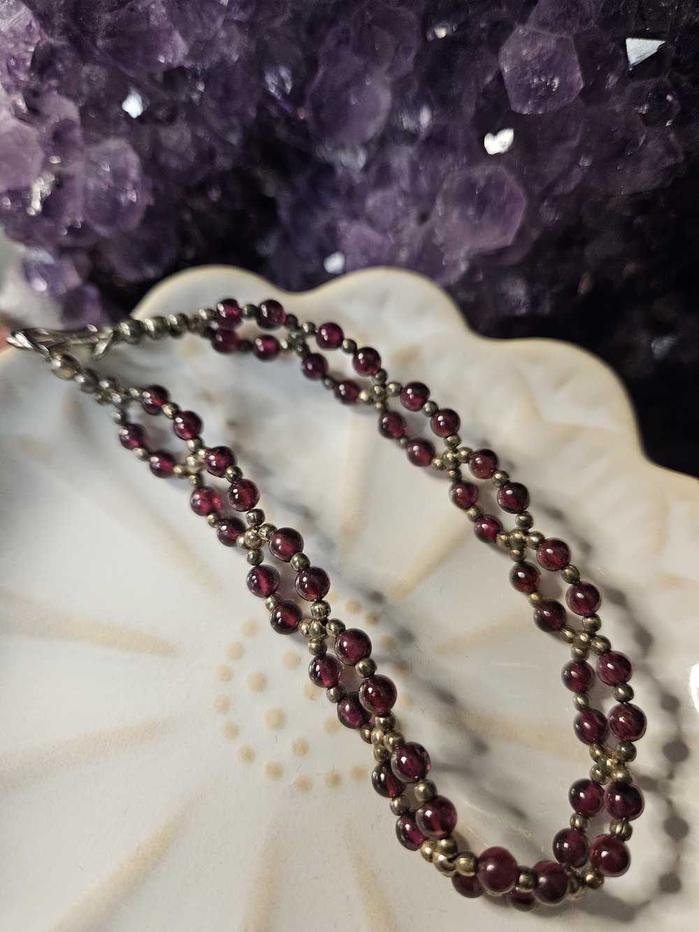 Vintage Garnet Glass Beaded Bracelet